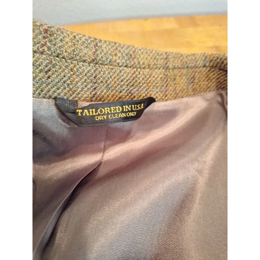 Custom Made Wool Tweed Blazer Bates‎ & Thigpen 2 Button 44R